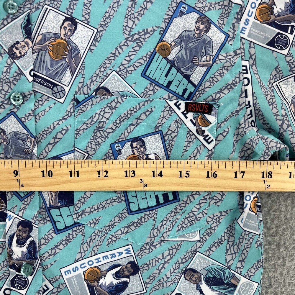 RSVLTS Shirt THE OFFICE Men's Small Blue Short Sleeve Button Up Basketball Cards - Picture 5 of 15